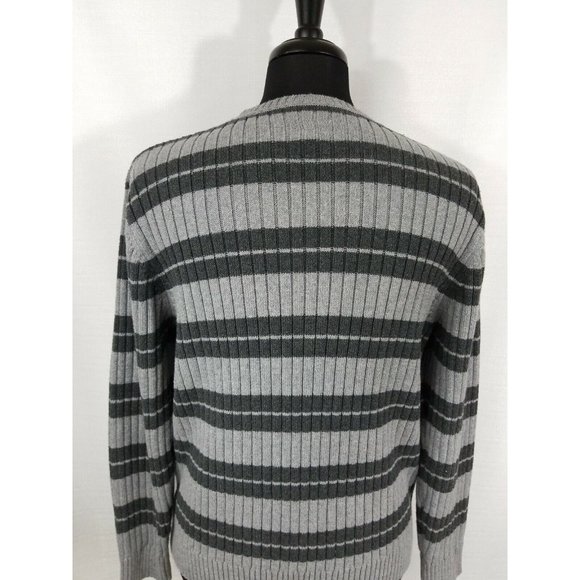 St Johns Bay Mens XL Long Sleeve Gray Stripe Sweater Winter Warm Cooler Weather - Picture 6 of 7